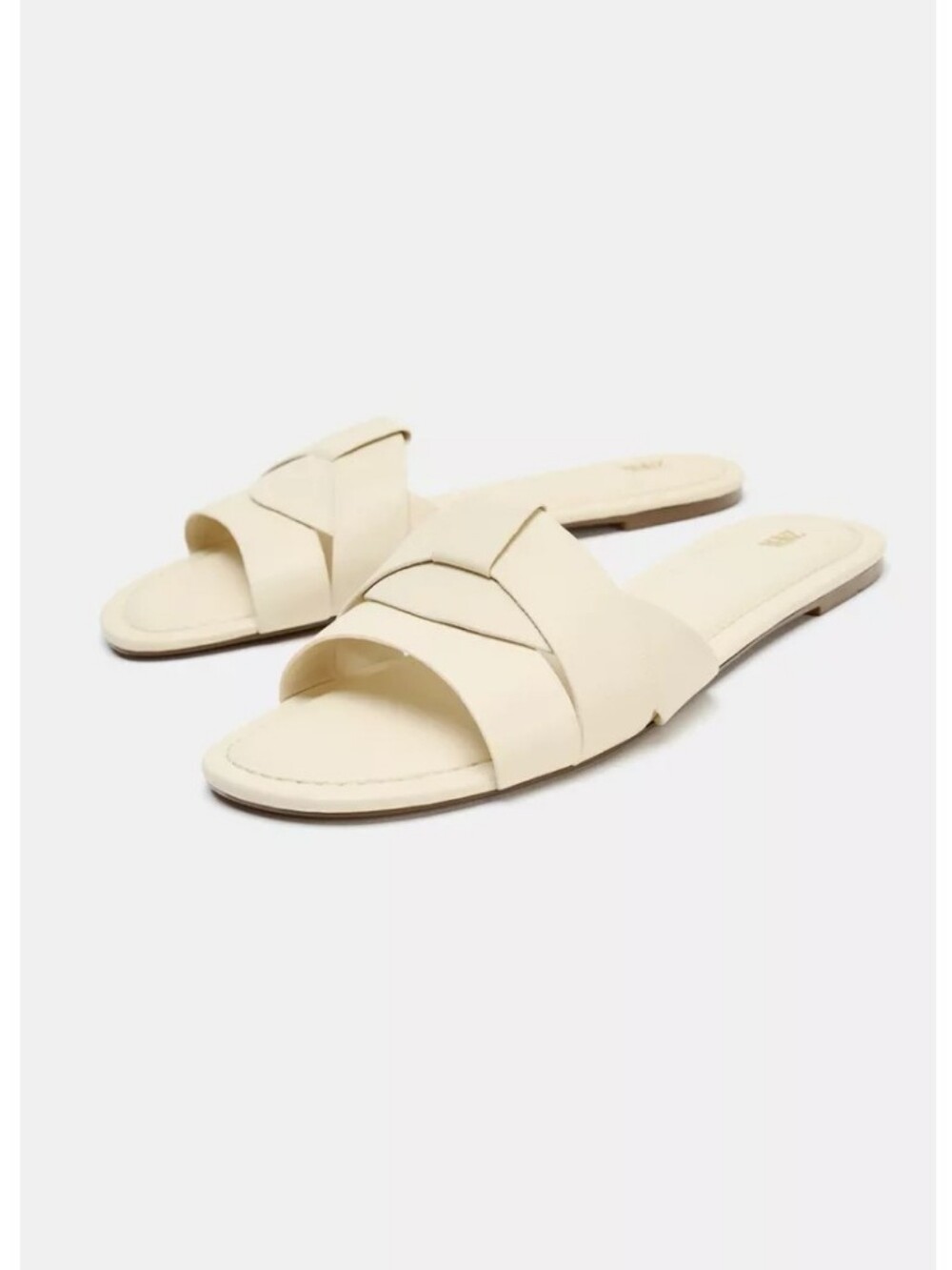 Zara Leather  Cream Crossed Straps Slide Sandals Sz-40/9 - Picture 1 of 8